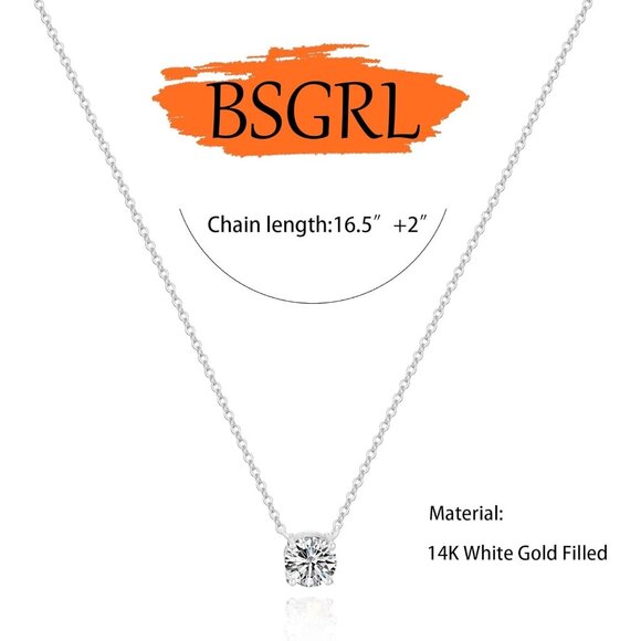 Women's Dainty Gold Necklace-14k Gold Plated Solitaire Cubic Zirconia Necklaces - Picture 6 of 7